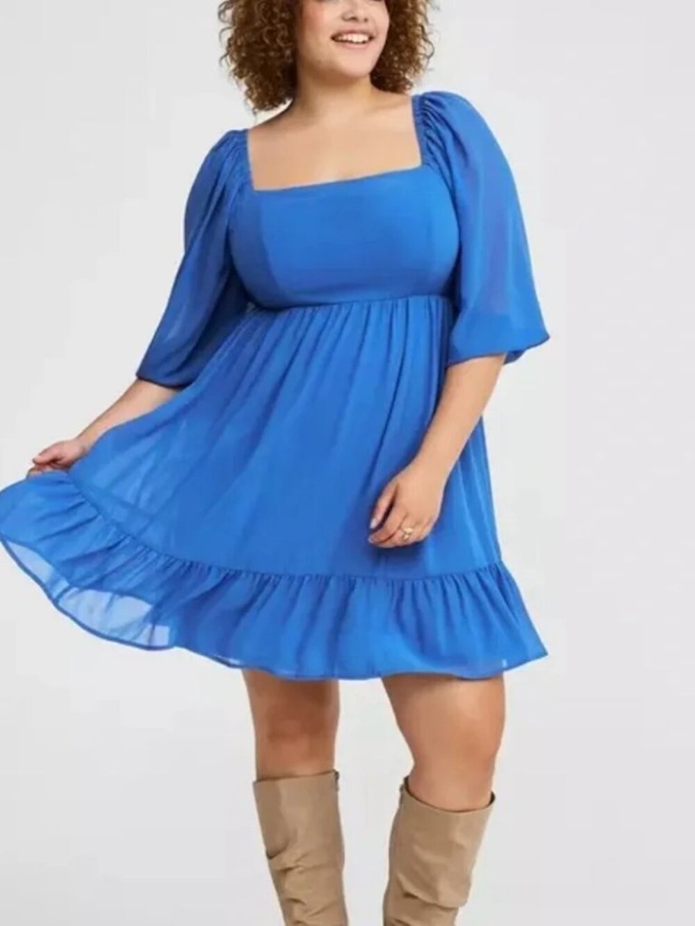NWT - Torrid Size 3X Mini Chiffon Square Neck Tiered Dress-Bright Cobalt